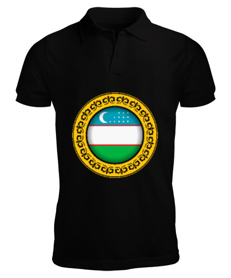 Tisho - Özbekistan,Ozbekiston,uzbekistan,Özbekistan Bayrağı,Özbekistan logosu,uzbekistan flag. Siyah Erkek Kısa Kol Polo Yaka