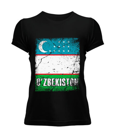 Tisho - Özbekistan,Ozbekiston,uzbekistan,Özbekistan Bayrağı,Özbekistan logosu,uzbekistan flag. Siyah Kadın Tişört