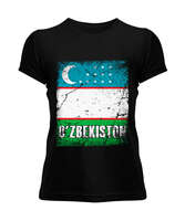 Özbekistan,Ozbekiston,uzbekistan,Özbekistan Bayrağı,Özbekistan logosu,uzbekistan flag. Siyah Kadın Tişört - Tisho