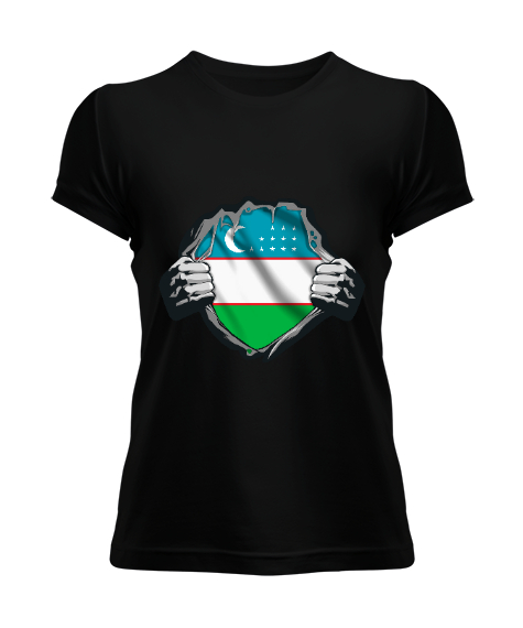 Tisho - Özbekistan,Ozbekiston,uzbekistan,Özbekistan Bayrağı,Özbekistan logosu,uzbekistan flag. Siyah Kadın Tişört