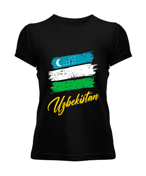 Tisho - Özbekistan,Ozbekiston,uzbekistan,Özbekistan Bayrağı,Özbekistan logosu,uzbekistan flag. Siyah Kadın Tişört