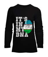 Özbekistan,Ozbekiston,uzbekistan,Özbekistan Bayrağı,Özbekistan logosu,uzbekistan flag. Siyah Kadın Uzun Kol Tişört - Tisho