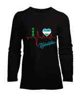 Özbekistan,Ozbekiston,uzbekistan,Özbekistan Bayrağı,Özbekistan logosu,uzbekistan flag. Siyah Kadın Uzun Kol Tişört - Tisho