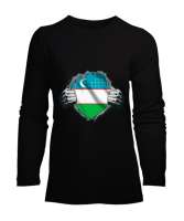 Özbekistan,Ozbekiston,uzbekistan,Özbekistan Bayrağı,Özbekistan logosu,uzbekistan flag. Siyah Kadın Uzun Kol Tişört - Tisho