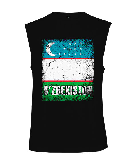 Tisho - Özbekistan,Ozbekiston,uzbekistan,Özbekistan Bayrağı,Özbekistan logosu,uzbekistan flag. Siyah Kesik Kol Unisex Tişört