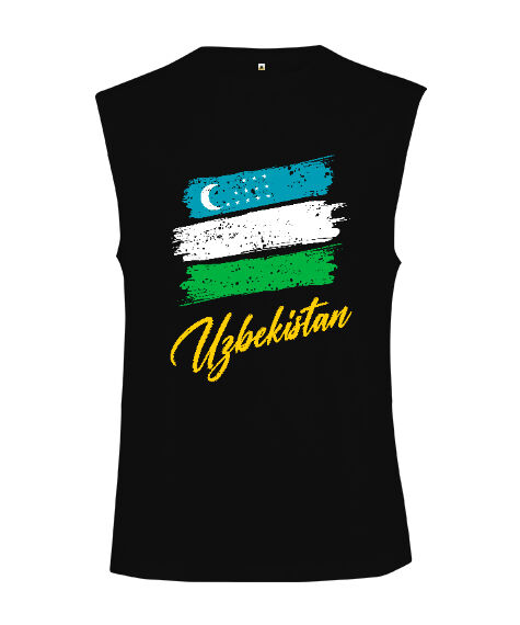 Tisho - Özbekistan,Ozbekiston,uzbekistan,Özbekistan Bayrağı,Özbekistan logosu,uzbekistan flag. Siyah Kesik Kol Unisex Tişört