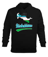 Özbekistan,uzbekistan,Özbekistan Bayrağı,Özbekistan haritası. Siyah Erkek Kapüşonlu Hoodie Sweatshirt - Tisho