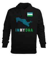 Özbekistan,uzbekistan,Özbekistan Bayrağı,Özbekistan haritası. Siyah Erkek Kapüşonlu Hoodie Sweatshirt - Tisho