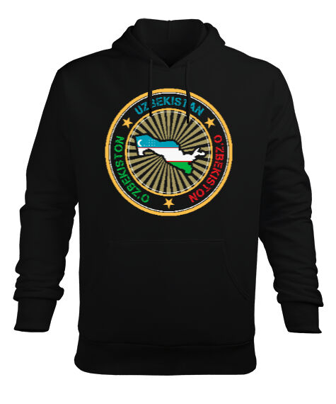 Tisho - Özbekistan,uzbekistan,Özbekistan Bayrağı,Özbekistan haritası. Siyah Erkek Kapüşonlu Hoodie Sweatshirt