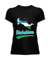 Özbekistan,uzbekistan,Özbekistan Bayrağı,Özbekistan haritası. Siyah Kadın Tişört - Tisho