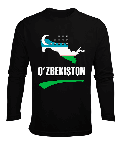 Tisho - Özbekistan,uzbekistan,Ozbekiston,Özbekistan Bayrağı,Özbekistan logosu,uzbekistan flag. Erkek Uzun Kol Yazlık Tişört