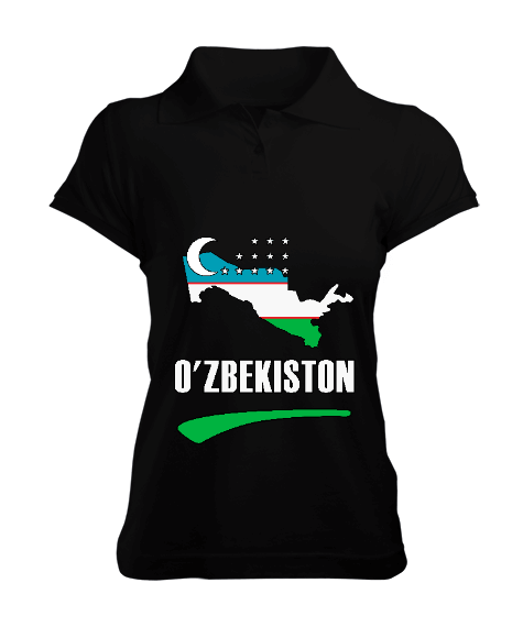 Tisho - Özbekistan,uzbekistan,Ozbekiston,Özbekistan Bayrağı,Özbekistan logosu,uzbekistan flag. Kadın Polo Yaka Tişört