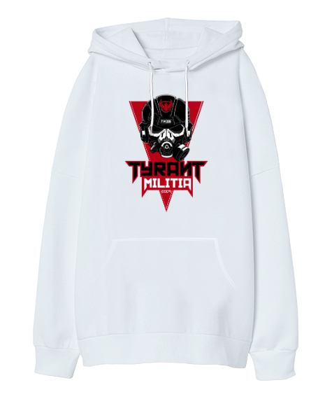 Tisho - Özel Asker Militia Beyaz Oversize Unisex Kapüşonlu Sweatshirt