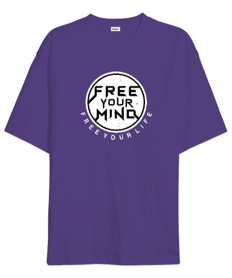 Tisho - Özgür Akıl Özgür Hayat - Free Your Mind Mor Oversize Unisex Tişört