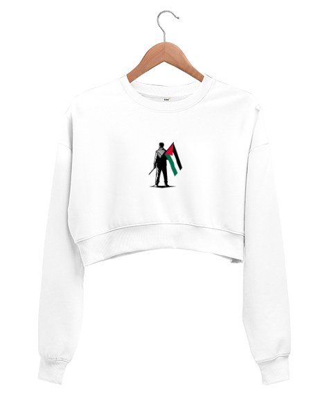Tisho - ÖZGÜR FİLİSTİN Beyaz Kadın Crop Sweatshirt