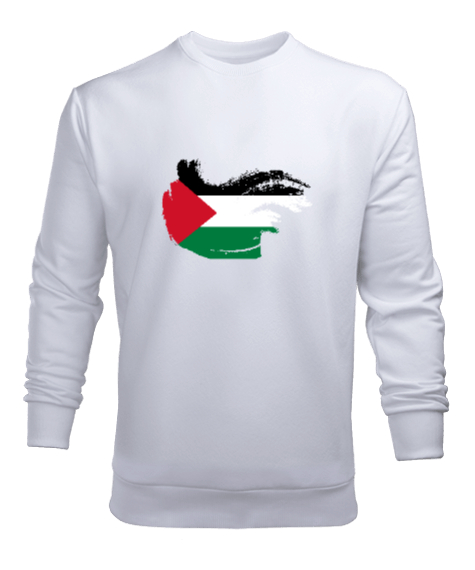 Tisho - Özgür Filistin Filistin Direnişi Gazze Dalgalı Bayrak Tasarımı Beyaz Erkek Sweatshirt