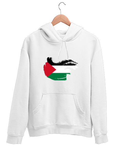 Tisho - Özgür Filistin Filistin Direnişi Gazze Dalgalı Bayrak Tasarımı Beyaz Unisex Kapşonlu Sweatshirt