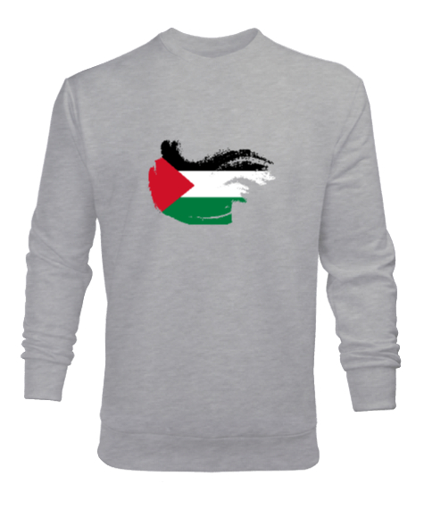 Tisho - Özgür Filistin Filistin Direnişi Gazze Dalgalı Bayrak Tasarımı Gri Erkek Sweatshirt