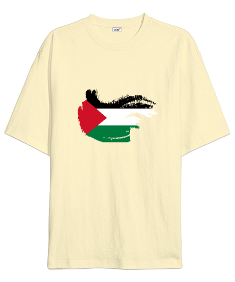 Tisho - Özgür Filistin Filistin Direnişi Gazze Dalgalı Bayrak Tasarımı Krem Oversize Unisex Tişört