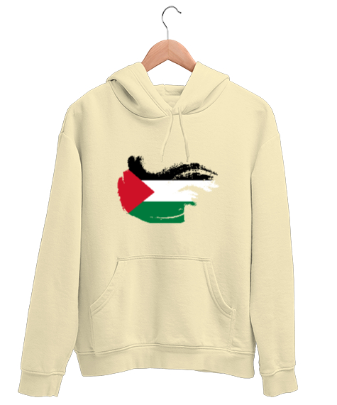 Tisho - Özgür Filistin Filistin Direnişi Gazze Dalgalı Bayrak Tasarımı Krem Unisex Kapşonlu Sweatshirt