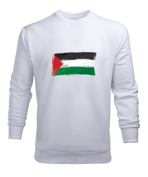 Tisho - Özgür Filistin Filistin Direnişi Gazze Düz Silik Bayrak Tasarımı Beyaz Erkek Sweatshirt
