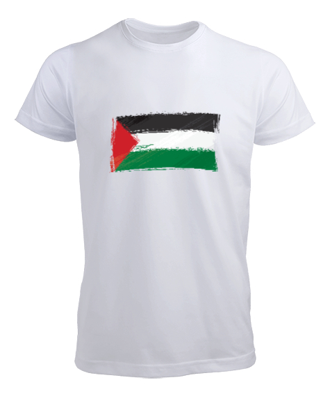 Tisho - Özgür Filistin Filistin Direnişi Gazze Düz Silik Bayrak Tasarımı Beyaz Erkek Tişört
