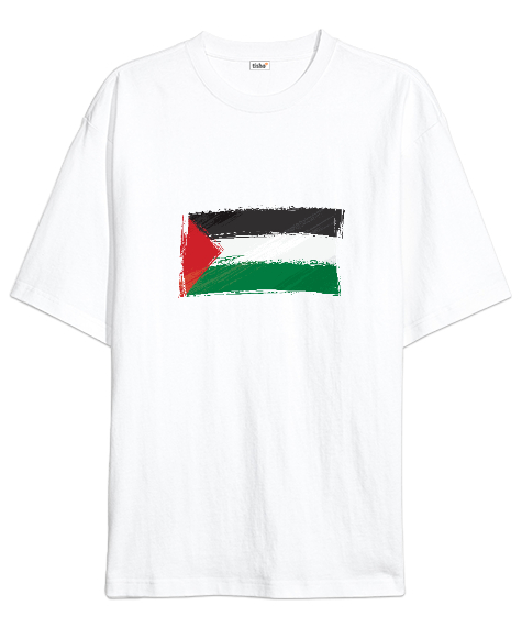 Tisho - Özgür Filistin Filistin Direnişi Gazze Düz Silik Bayrak Tasarımı Beyaz Oversize Unisex Tişört