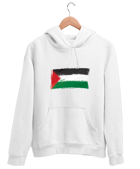 Tisho - Özgür Filistin Filistin Direnişi Gazze Düz Silik Bayrak Tasarımı Beyaz Unisex Kapşonlu Sweatshirt