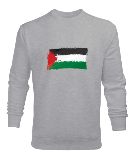 Tisho - Özgür Filistin Filistin Direnişi Gazze Düz Silik Bayrak Tasarımı Gri Erkek Sweatshirt