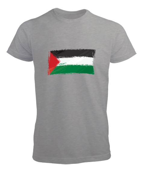 Tisho - Özgür Filistin Filistin Direnişi Gazze Düz Silik Bayrak Tasarımı Gri Erkek Tişört