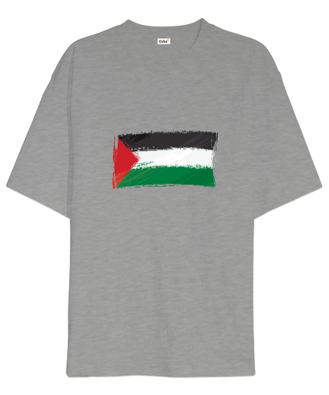 Tisho - Özgür Filistin Filistin Direnişi Gazze Düz Silik Bayrak Tasarımı Gri Oversize Unisex Tişört