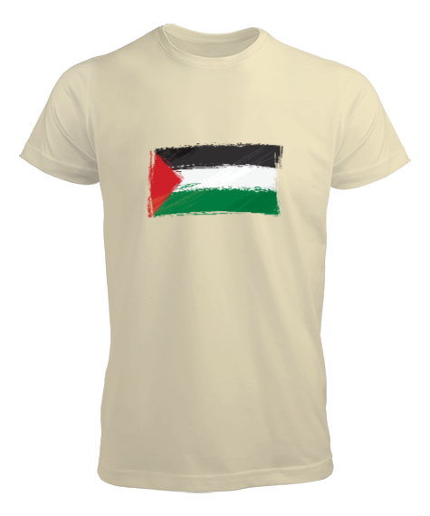 Tisho - Özgür Filistin Filistin Direnişi Gazze Düz Silik Bayrak Tasarımı Krem Erkek Tişört