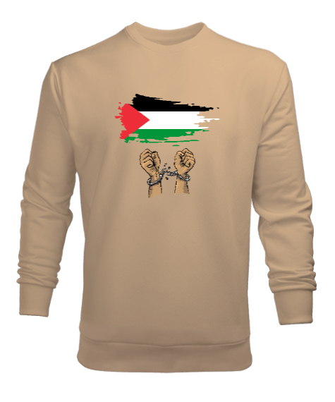 Tisho - Özgür Filistin Filistin Direnişi Gazze Kelepçeli Bayrak Tasarımı Camel Erkek Sweatshirt