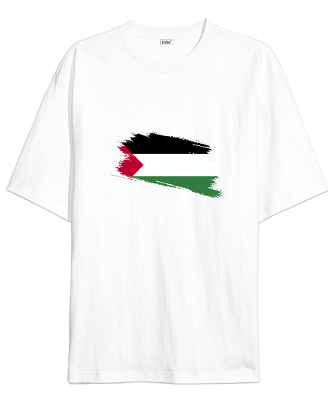 Tisho - Özgür Filistin Filistin Direnişi Gazze Silik Bayrak Tasarımı Beyaz Oversize Unisex Tişört