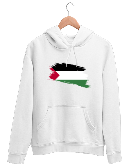 Tisho - Özgür Filistin Filistin Direnişi Gazze Silik Bayrak Tasarımı Beyaz Unisex Kapşonlu Sweatshirt