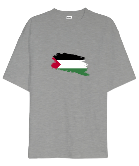 Tisho - Özgür Filistin Filistin Direnişi Gazze Silik Bayrak Tasarımı Gri Oversize Unisex Tişört