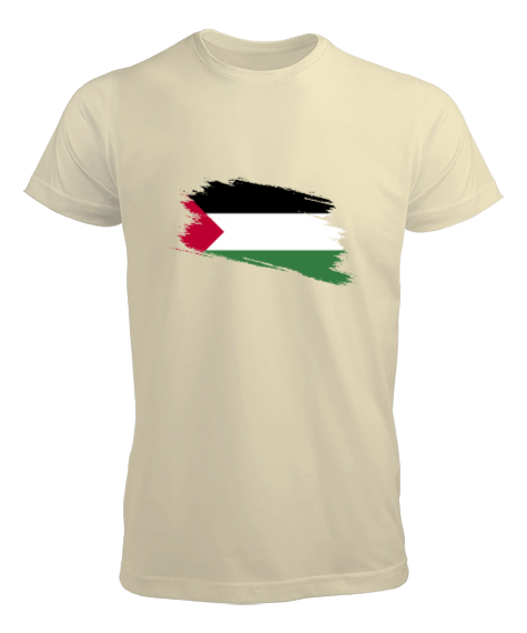 Tisho - Özgür Filistin Filistin Direnişi Gazze Silik Bayrak Tasarımı Krem Erkek Tişört