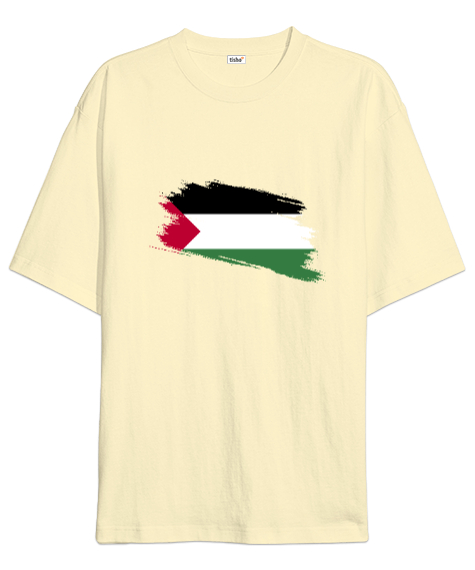 Tisho - Özgür Filistin Filistin Direnişi Gazze Silik Bayrak Tasarımı Krem Oversize Unisex Tişört