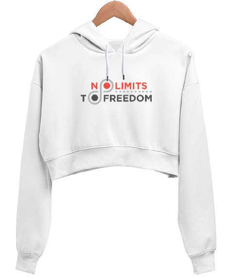 Tisho - Özgürlüğün Sınırı Yok - No Limit Freedom Beyaz Kadın Crop Hoodie Kapüşonlu Sweatshirt
