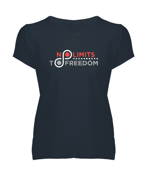 Tisho - Özgürlüğün Sınırı Yok - No Limit Freedom Füme Kadın V Yaka Tişört