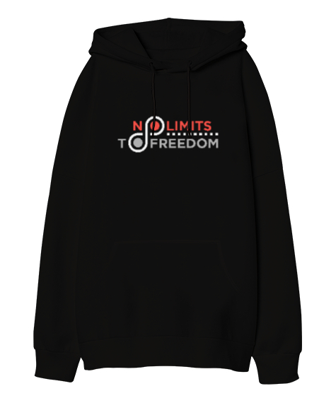 Tisho - Özgürlüğün Sınırı Yok - No Limit Freedom Siyah Oversize Unisex Kapüşonlu Sweatshirt
