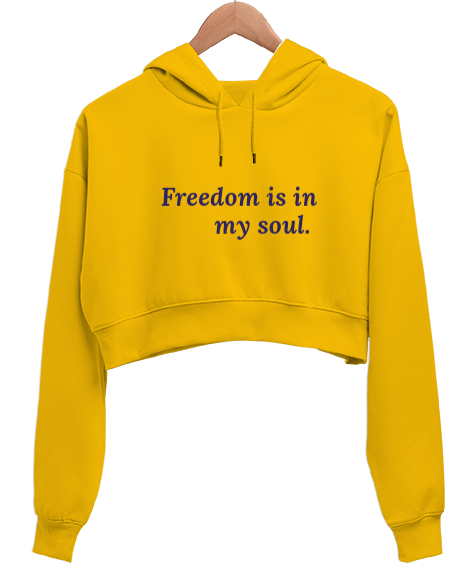 Tisho - Özgürlük Sarı Kadın Crop Hoodie Kapüşonlu Sweatshirt