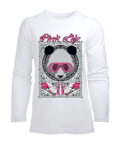 P003 - Pink Life Panda Kadın Uzun Kol Tişört - Tisho