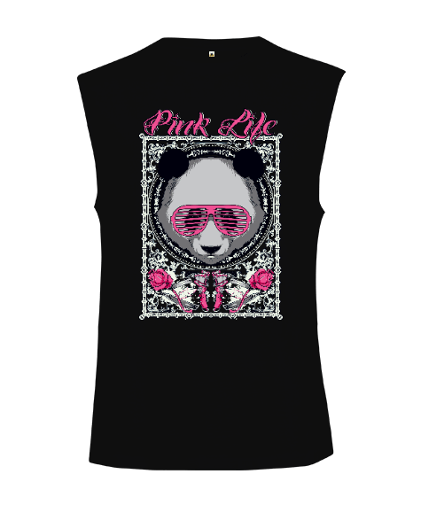 P004 - Pink Life Panda Kesik Kol Unisex Tişört - Tisho