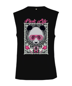 P004 - Pink Life Panda Kesik Kol Unisex Tişört - Tisho