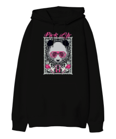 P005 - Pink Life Panda Oversize Unisex Kapüşonlu Sweatshirt - Tisho