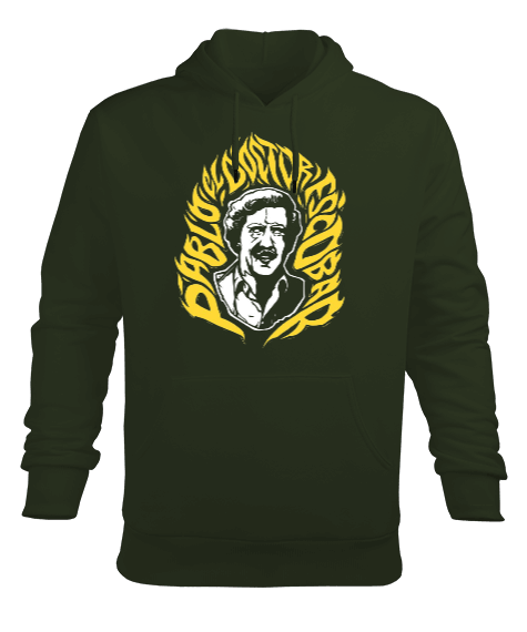 Tisho - Pablo Escobar Tasarım Baskılı Haki Yeşili Erkek Kapüşonlu Hoodie Sweatshirt