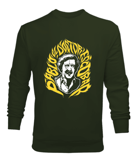 Tisho - Pablo Escobar Tasarım Baskılı Haki Yeşili Erkek Sweatshirt