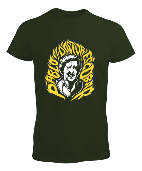 Tisho - Pablo Escobar Tasarım Baskılı Haki Yeşili Erkek Tişört