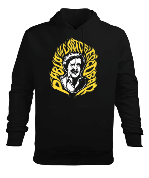 Tisho - Pablo Escobar Tasarım Baskılı Siyah Erkek Kapüşonlu Hoodie Sweatshirt